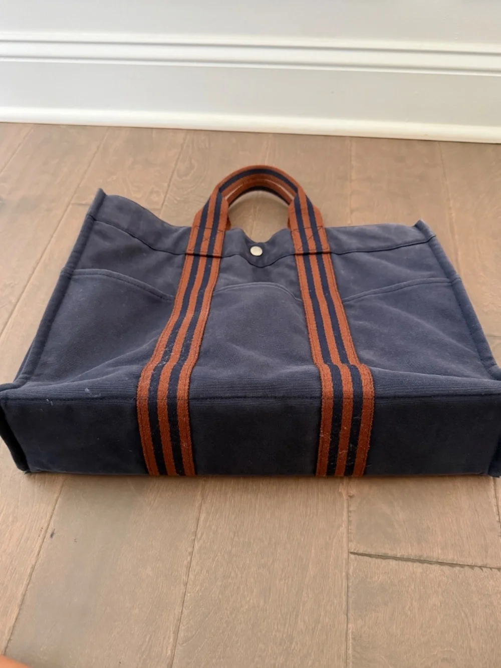 Hermès Fourre-Tout GM Canvas Tote | Navy Blue & Brown | Large Vintage Tote